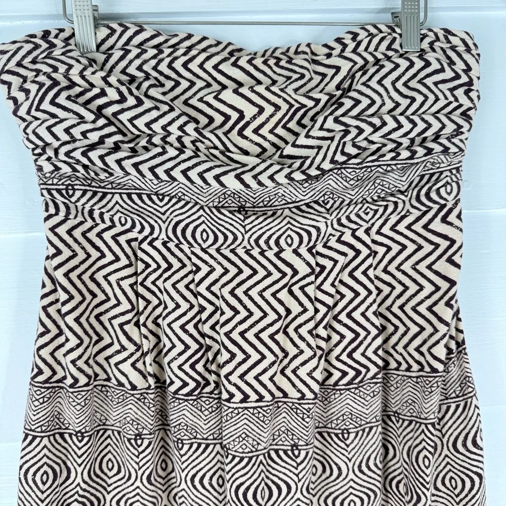 Edmé & Esyllte Anthropologie Strapless Maxi Dress Sz 12 Brown Cream Boho Cotton - Picture 5 of 14